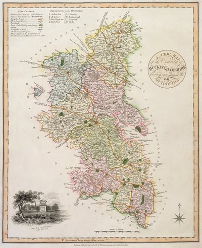 Een Nieuwe Kaart van het Graafschap Buckinghamshire, 1816 door English School